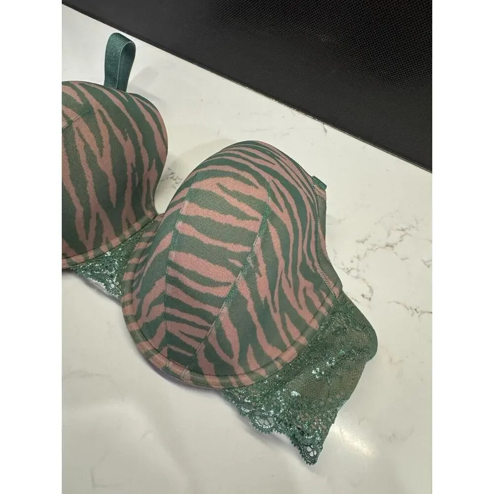 THRIDLOVE zebra print lace Demi green tan bra 42C Glitter - Picture 3 of 6